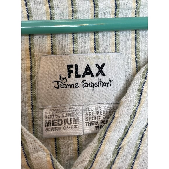 Flax Linen Button Front‎ Jacket Shacket Textured Stripe Knit Cream Green Medium - Picture 4 of 7